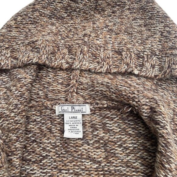 Open Knit Y2K Earthy Fairy Grunge Long Hooded Brown Cardigan Sweater - Picture 4 of 5